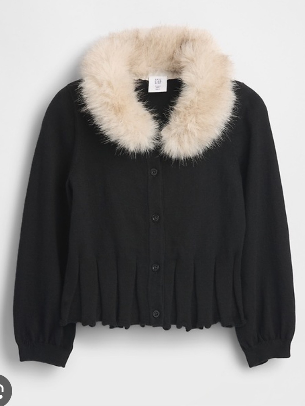GAP Black Cardigan with Cream Faux-Fur Collar